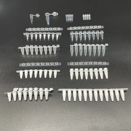 Tube PCR 8 bandes de haute qualité 0,2 ml avec capuchon à rabat