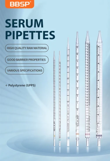 Consommables de laboratoire 5 ml 10 ml 25 ml 50 ml Pipettes de transfert sérologique stériles jetables en PP hautement transparentes